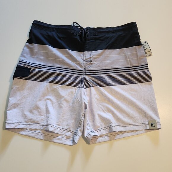 George At The Knee Swim Trunks Grey Black Striped Mens 2XL (44-46) NEW‎ NWT - Picture 3 of 12